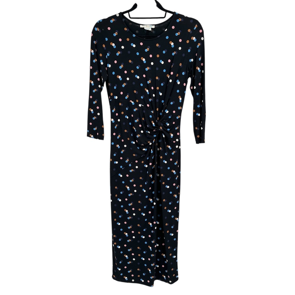 Boden Black Polka Dot‎ Twist Front Jersey Midi Dress Women's 6L Tall